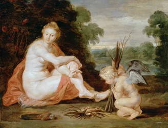 Venus und Amor wärmen sich